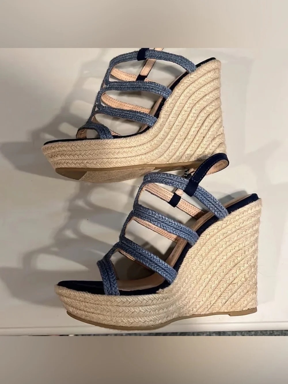 Time and Tru Blue Braided Espadrille Wedge Sandals